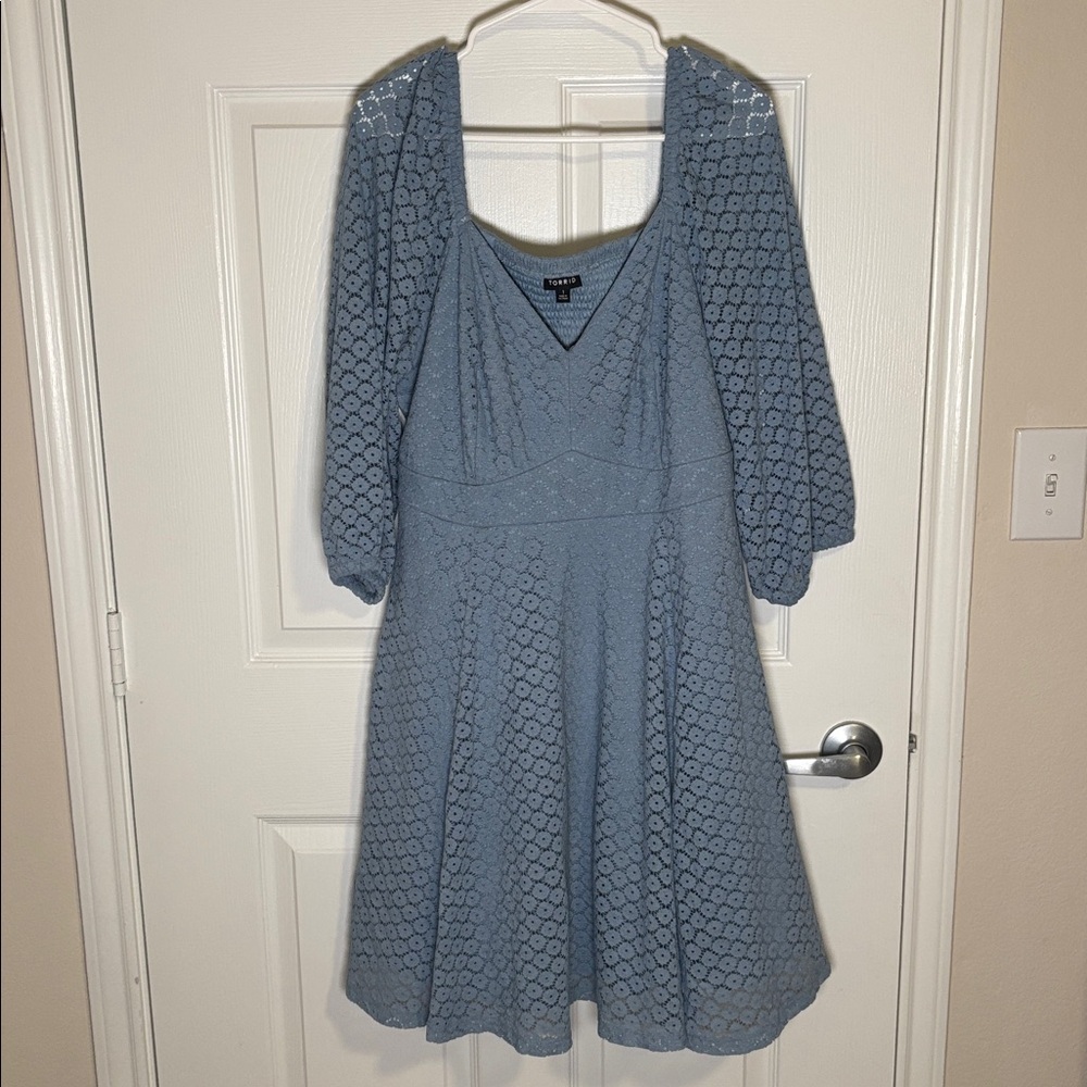 Torrid Blue Lace Babydoll Puff Sleeve Dress Size 1 Spring